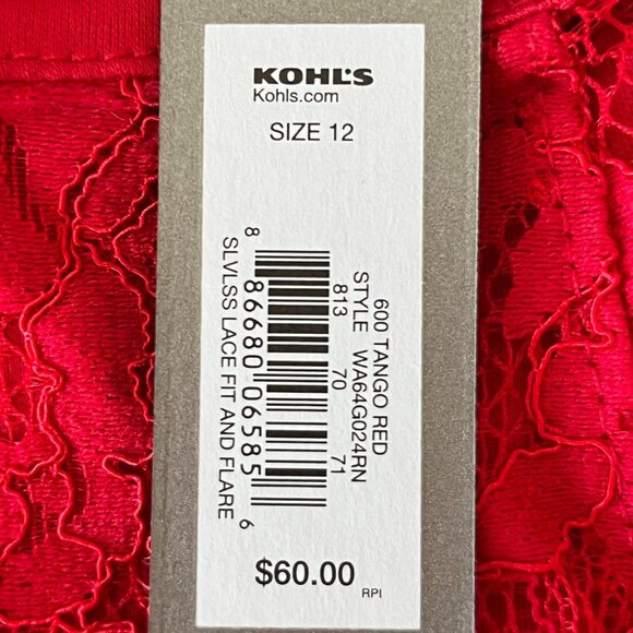 NEW Apt. 9 Red Fit and Flare Lace Overlay Dress Size 12 Back Zipper Sleeveless - Picture 11 of 13